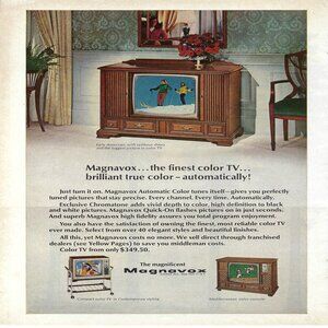 1967 Magnavox Automatic Color Television Wooden Vintage Magazine Print Ad/Poster